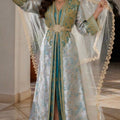Takchita Haute Couture Brocard Bleu Cyan & Or