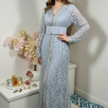 Grey "Frosted Pearl" lace Takchita — Tonal rigid belt