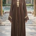Chocolate Brown Velvet Jellaba with Gold Embroidery - Moroccan Elegance