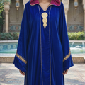Jellaba Velours Bleu Royal Brodé Or - Élégance Marocaine